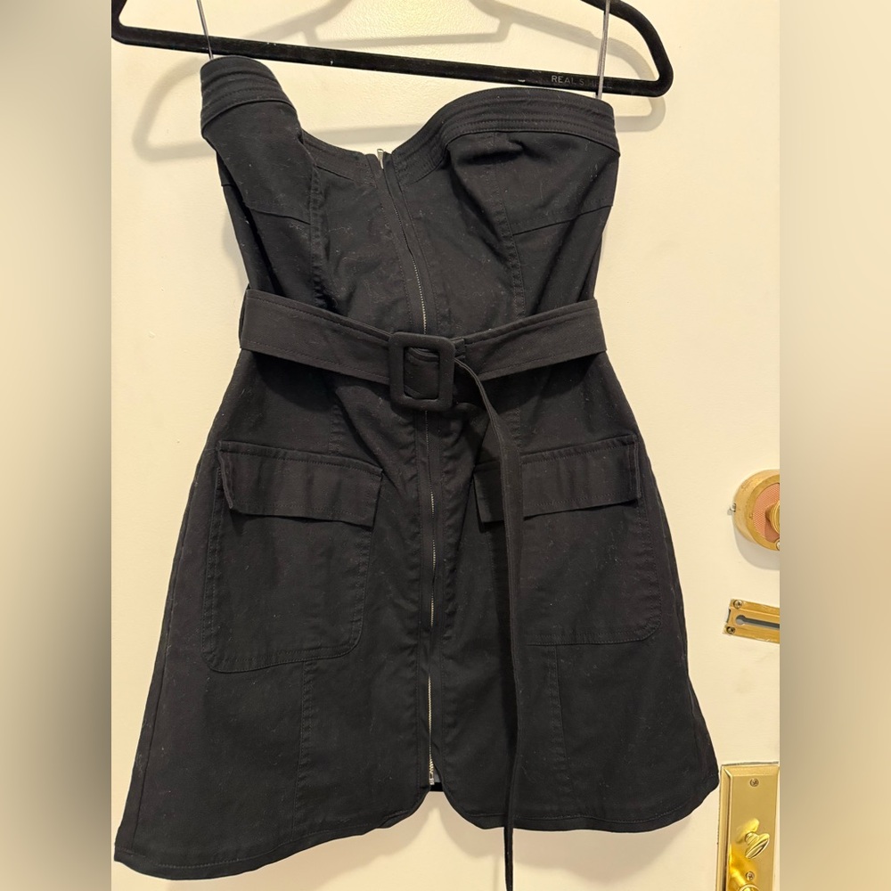 Astr Strapless Black Belted Utility Mini Dress